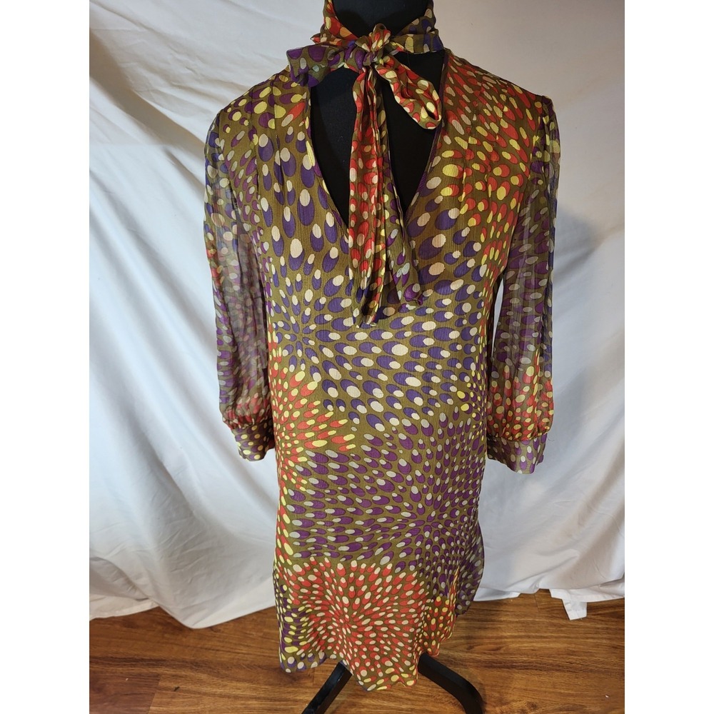 Vintage Nell Couture Silk Retro  Size 4 Shift Dress Neck Bow